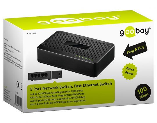 goobay 5 Port Netzwerk Switch Netzwerkverteiler 10/100 Mbit