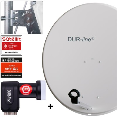 DUR-line MDA 80 Satellitenschüssel hellgrau + Quad LNB