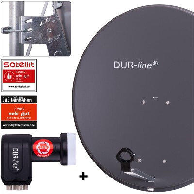 DUR-line MDA 80 Satellitenschüssel anthrazit + Quad LNB