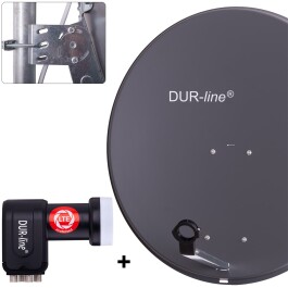 DUR-line MDA 80 Satellitenschüssel anthrazit + Quad LNB