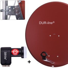 DUR-line MDA 80 Satellitenschüssel rot + Quad LNB