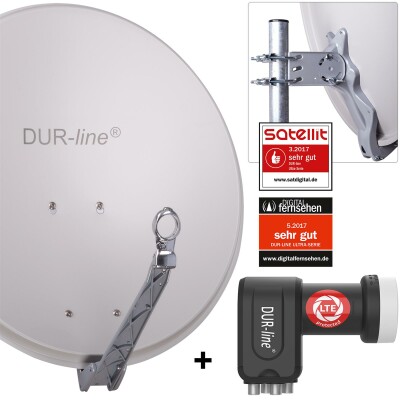 DUR-line Select 60/65 cm Sat Anlage 4 Teilnehmer Komplett Set hellgrau