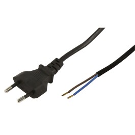 Euro-Netzkabel McPower mit blanken Enden Länge 2,5m 2x0,75 mm² schwarz