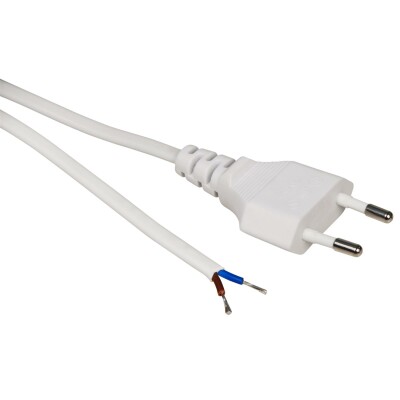 Euro-Netzkabel McPower mit Schnurschalter und blanken Enden 2m weiß