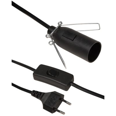 Euro-Netzkabel McPower mit Schnurschalter und E14 Fassung 3,5m schwarz