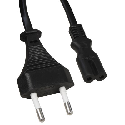Euro-Netzkabel mit Doppelnutstecker 1,5m 0,75mm² schwarz