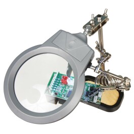 Dritte Hand mit LED-Lupe McPower Lötkolben-Halter & Schwamm 2-fache Vergrößerung
