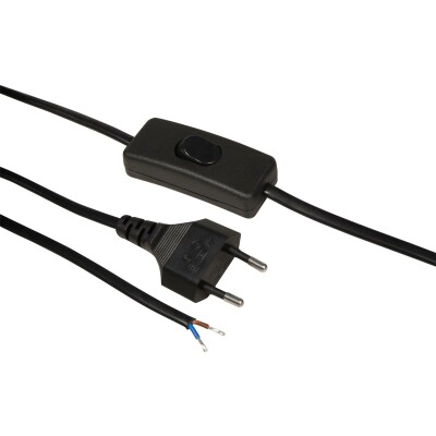Euro-Netzkabel McPower mit Schnurschalter und blanken Enden 2m schwarz