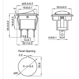 Kfz-Schalter McPower rote LED 12V/16A 3-polig Stellungen: EIN/AUS