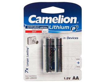 Mignon-Batterie CAMELION Lithium 1,5V Typ AA/FR6 2er-Blister