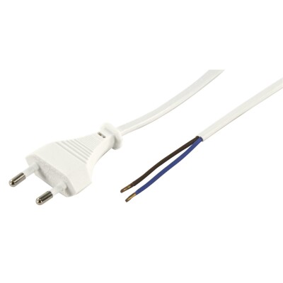 Euro-Netzkabel McPower mit blanken Enden Länge 2m 2x0,75 mm² weiß
