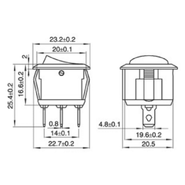 Wippenschalter McPower 3-polig rote Wippe beleuchtet AC 250V / 6,5A schwarz EIN/AUS