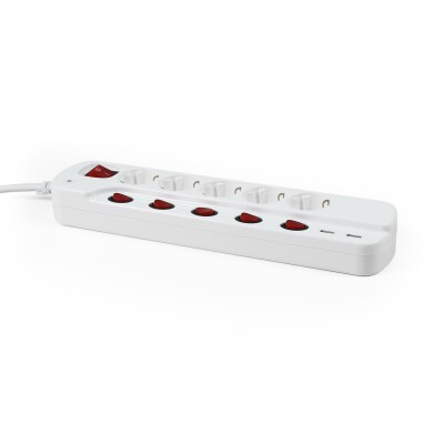 Steckdosenleiste McPower 5-fach mit Einzelschaltung + 2x USB 1,5m Zuleitung