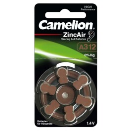 Knopfzelle CAMELION A312 Zink-Luft 6er-Blister