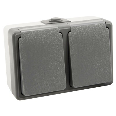 Feuchtraum Doppel-Steckdose McPower Secure 250V~/16A IP44 AP grau