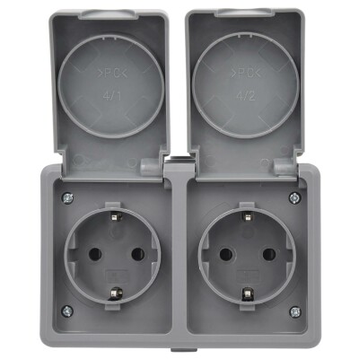 Feuchtraum Doppel-Steckdose McPower Secure 250V~/16A IP44 AP grau