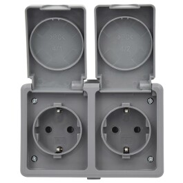 Feuchtraum Doppel-Steckdose McPower Secure 250V~/16A IP44 AP grau