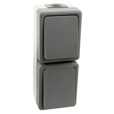Feuchtraum Kombi-Dose McPower Secure 250V~ Schalter+Steckdose IP44 AP grau