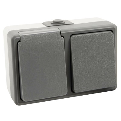 Feuchtraum Kombi-Dose McPower Secure 250V~ Schalter+Steckdose IP44 AP grau