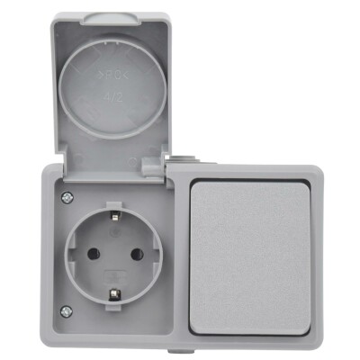 Feuchtraum Kombi-Dose McPower Secure 250V~ Schalter+Steckdose IP44 AP grau
