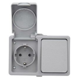 Feuchtraum Kombi-Dose McPower Secure 250V~ Schalter+Steckdose IP44 AP grau