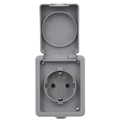 Feuchtraum Steckdose McPower Secure 250V~/16A IP44 AP grau