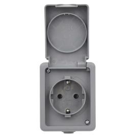 Feuchtraum Steckdose McPower Secure 250V~/16A IP44 AP grau