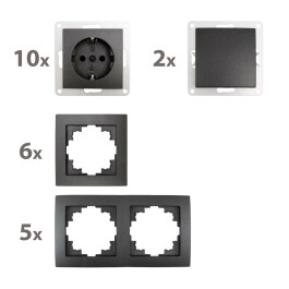 Schalter und Steckdosen Set McPower Flair Niveau 23-teilig anthrazit