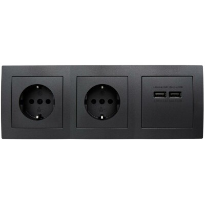 Steckdosenblock McPower Flair anthrazit 2-fach Schutzkontakt + 2x USB