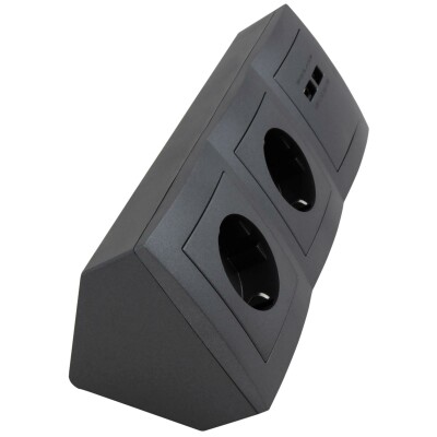 Steckdosenblock McPower Flair anthrazit 2-fach Schutzkontakt + 2x USB