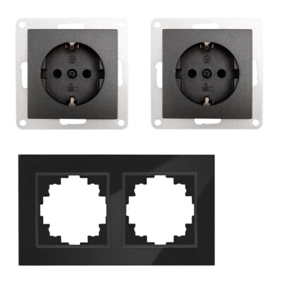 Steckdosen Set McPower Flair Beginner 2S-Style Profi anthrazit + Glasrahmen