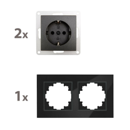 Steckdosen Set McPower Flair Beginner 2S-Style Profi anthrazit + Glasrahmen