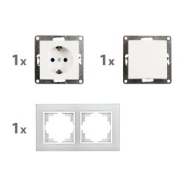 Schalter und Steckdosen Set McPower Flair Tür 2-fach-Style Profi Glasrahmen Steckanschluss