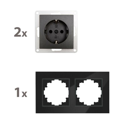 Steckdosen Set McPower Flair Beginner 2S-Style anthrazit + Glasrahmen