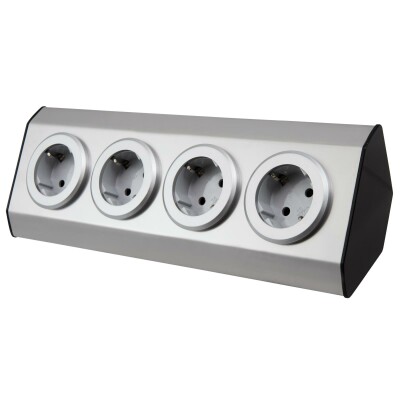 Steckdosenblock McPower Premium Aufbau Edelstahl 4-fach Schutzkontakt