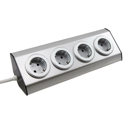 Steckdosenblock McPower Premium Aufbau Edelstahl 4-fach Schutzkontakt