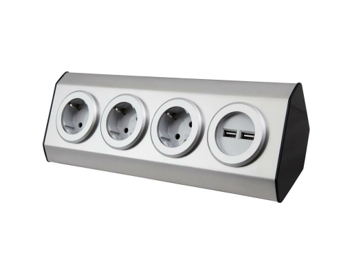 Steckdosenblock McPower Premium Aufbau Edelstahl 3-fach Schutzkontakt + USB