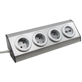 Steckdosenblock McPower Premium Aufbau Edelstahl 3-fach...