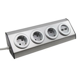 Steckdosenblock McPower Premium Aufbau Edelstahl 3-fach Schutzkontakt + USB