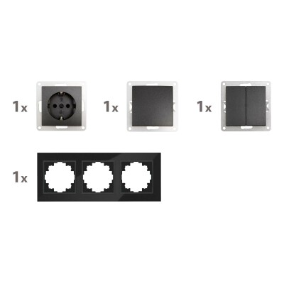 Schalter und Steckdosen Set McPower Flair Tür 3-fach-Style Glasrahmen