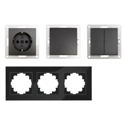 Schalter und Steckdosen Set McPower Flair Tür 3-fach-Style Glasrahmen