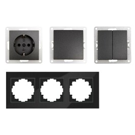 Schalter und Steckdosen Set McPower Flair Tür 3-fach-Style Glasrahmen
