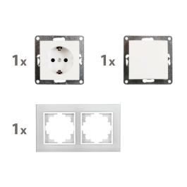 Schalter und Steckdosen Set McPower Flair Tür 2-fach-Style weiß + Glasrahmen