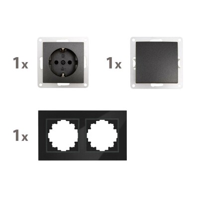 Schalter und Steckdosen Set McPower Flair Tür 2-fach-Style Profi Glasrahmen