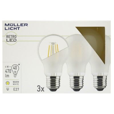 LED Filament Glühlampe E27 4W 470lm 2700K warmweiß matt 3er Set