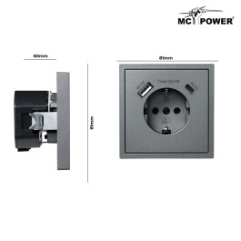 Schutzkontakt-Steckdose McPower Shallow 1x USB-C - 18W Quickcharge - 1x USB-A