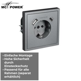 Schutzkontakt-Steckdose McPower Shallow 1x USB-C - 18W Quickcharge - 1x USB-A