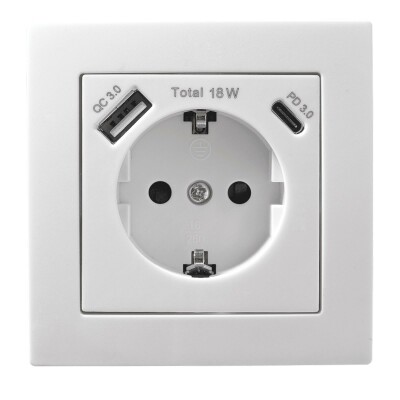 Schutzkontakt-Steckdose McPower Flair 1x USB-C 18W PD 1x USB-A weiß