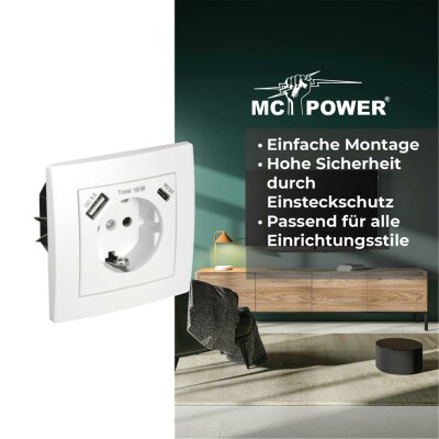 Schutzkontakt-Steckdose McPower Flair 1x USB-C 18W PD 1x USB-A weiß