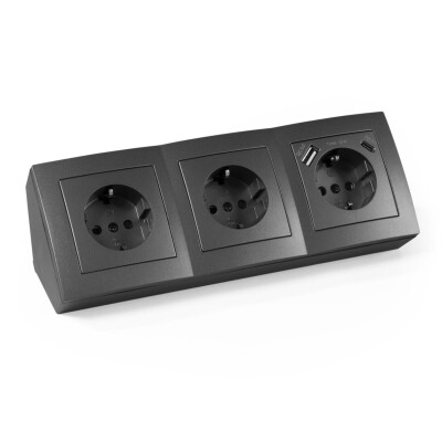 Steckdosenblock McPower Flair anthrazit 3-fach Schutzkontakt + USB-C / USB-A